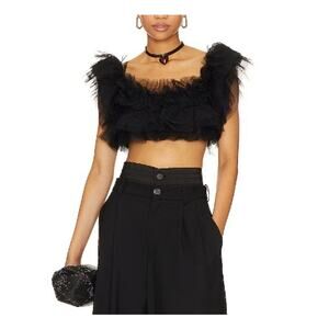 Intimately Free People Black Tulle Ruffled Birthday Cake Cropped Cami Top Size S